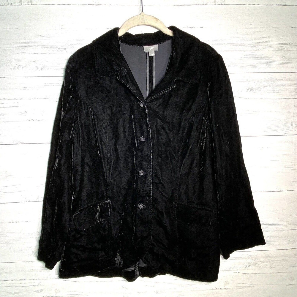 J Jill Black Velvet Blazer Jacket Knot Buttons
